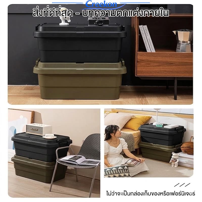 ลังแคมป์ปิ้ง 50L70L ใช้เป็นโต๊ะวางของและเครื่องดื่มได้ ลัง ความจุแบริ่งที่แข็งแกร่ง กล่องอเนคประสงค์ รูปที่ 6