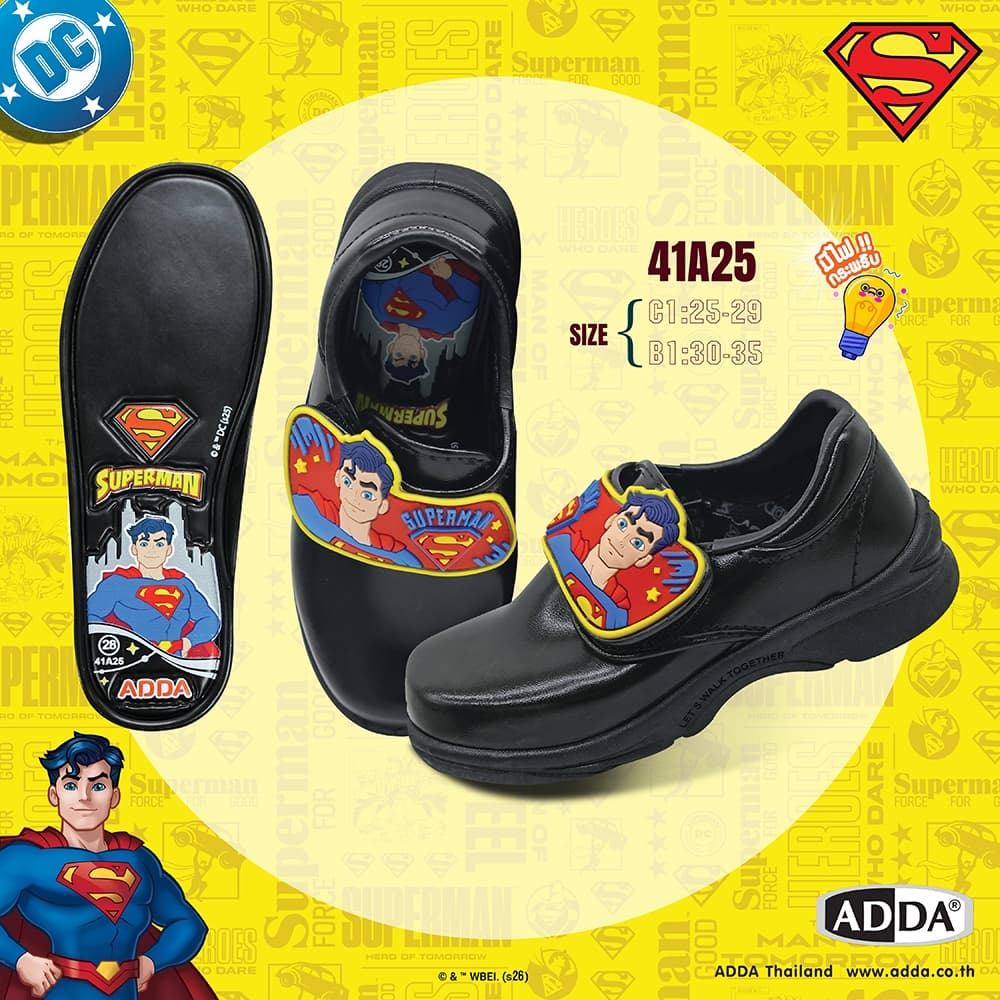 ADDA รองเท้านักเรียน ลาย Superman ลิขสิทธิ์แท้ รุ่น 41A25C1B1  (ไซส์ 25-35)
