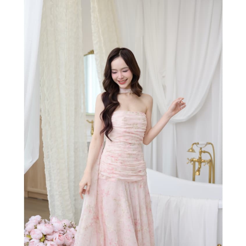 Pirunya - Long Dress 20 เดรสยาวเกาะอก จับเดรป กระโปรงระบาย พร้อมผ้าคาดคอ รูปที่ 5