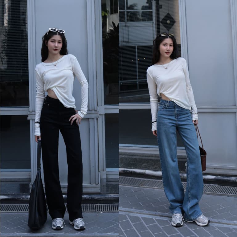 ยีนส์ Nammon jeans F50-F51 กางเกงยีนส์ขากระบอกใหญ่เรียบ - ผ้ายืด รูปที่ 1