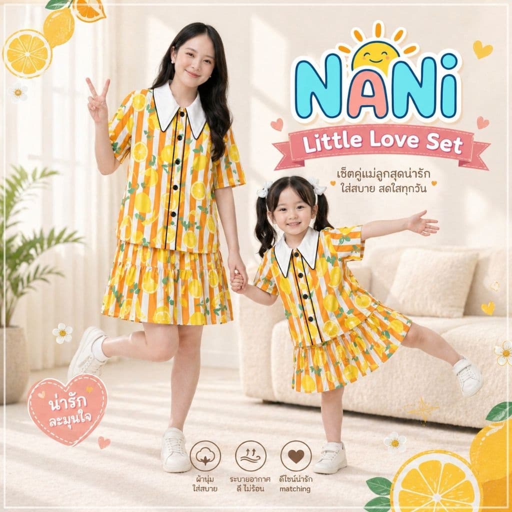 NANi Little Love Set ชุดแม่ลูก เซ็ตแม่ลูก ชุดคู่ เสื้อ+กระโปรง ลุคเกาหลี น่ารัก ใส่สบาย ถ่ายรูปสวย