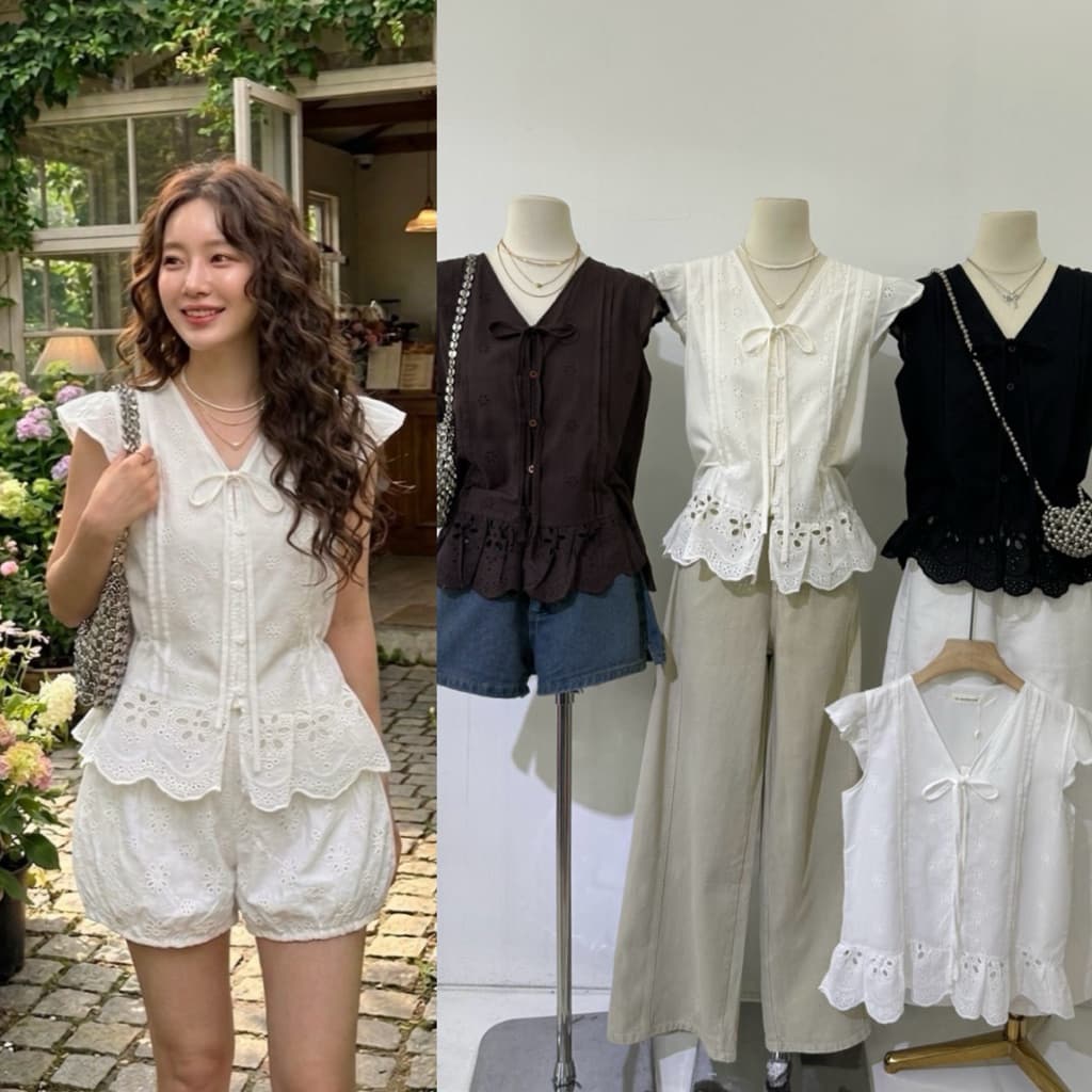 เสื้อแขนระบายผ้าคอทตอนฉลุสวยมาก รูปที่ 1