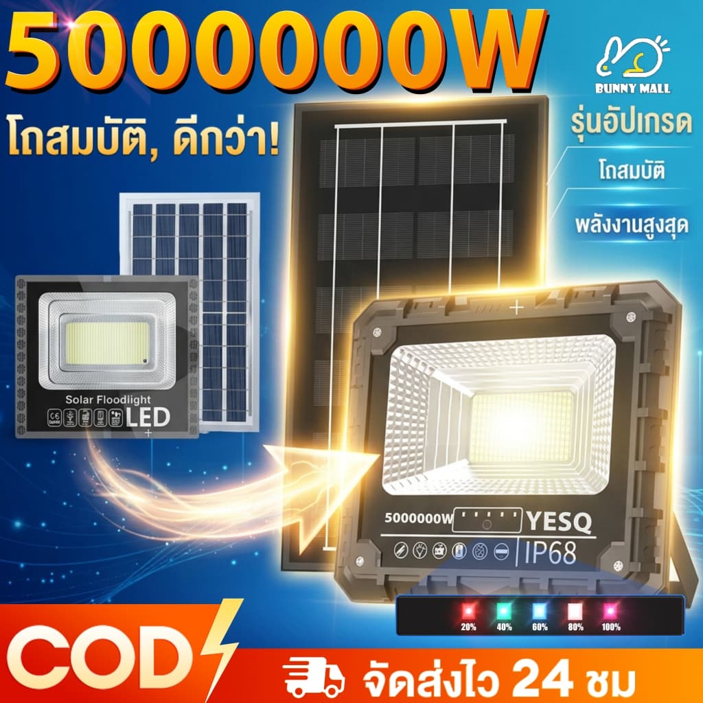 ซื้อ1แถม4 ผลิตภัณฑ์ใหม่ ไฟโซล่าเซลล์ 5000000W ไฟสปอตไลท์ Solar Light LED ไฟสปอร์ตไลท์ กันน้ำและกันฟ้าผ่า โคมไฟโซล่าเซลล รูปที่ 1