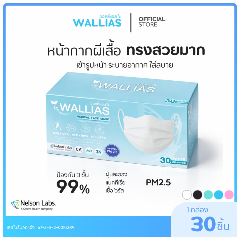 Wallias Medical Face Mask หน้ากากอนามัยทรงผีเสื้อ หน้ากากใส่สบาย หนา3ชั้นแมสกันฝุ่น PM2.5 ป้องกันเชื้อโรค รูปที่ 1