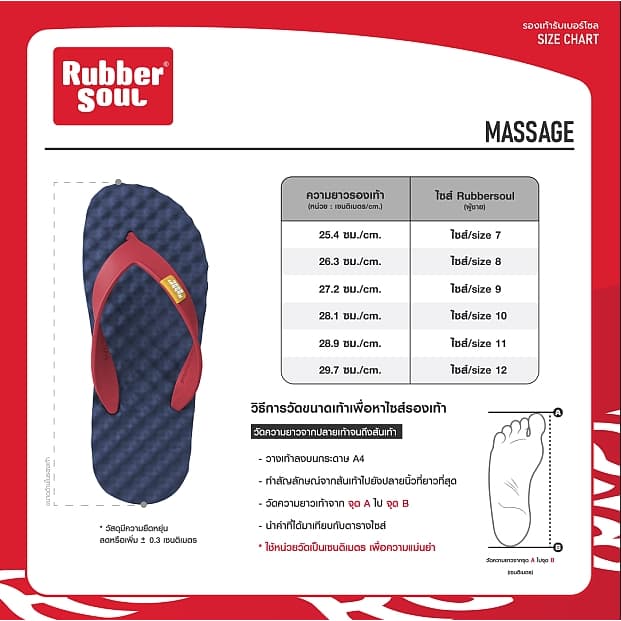 Rubber Soul รุ่น Massage รองเท้าแตะยางพาราของไทย พื้น นวด หนา นุ่ม รูปที่ 2