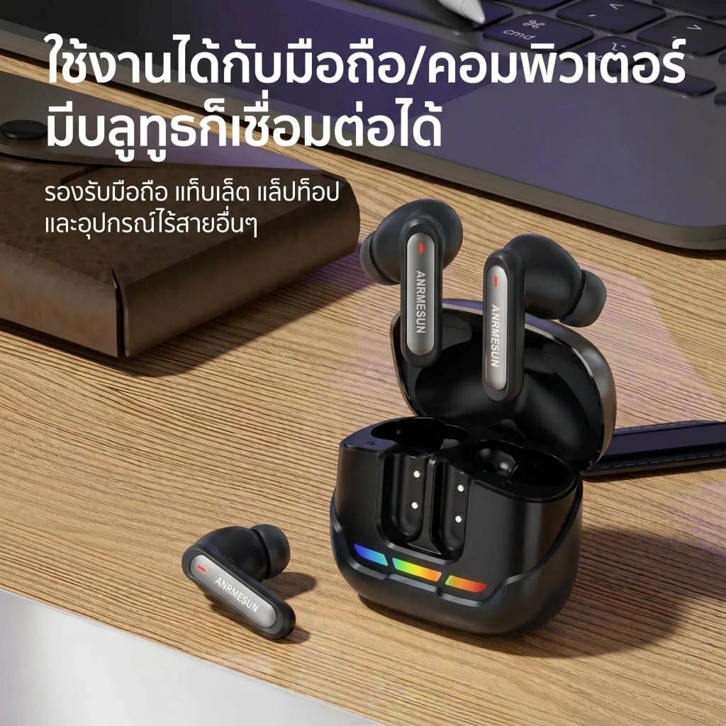 ANRMESUNหูฟังบลูทูธ, บลูทูธ 5.4, ไมโครโฟนในตัว, คุณภาพเสียง A5, ระบบตัดเสียงรบกวน, หูฟังไร้สาย, ระบบควบคุมแบบสัมผัส รูปที่ 2