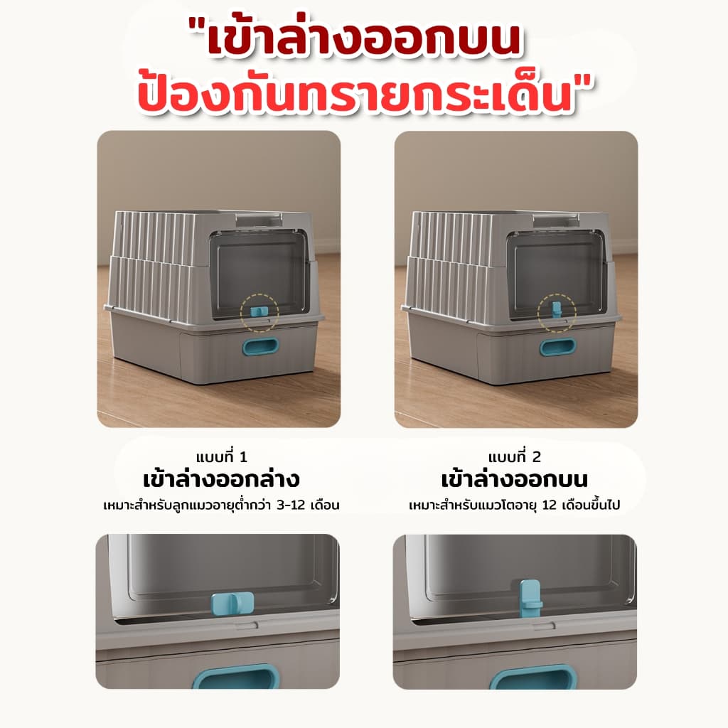 กระบะทรายแมวมีลิ้นชัก มีฝาปิด กันกลิ่น สีพาสเทล พร้อมที่ตักทราย แถมฟรีถุงดับกลิ่น ทำความสะอาดง่าย พื้นที่กว้าง จุดได้เยอ รูปที่ 7