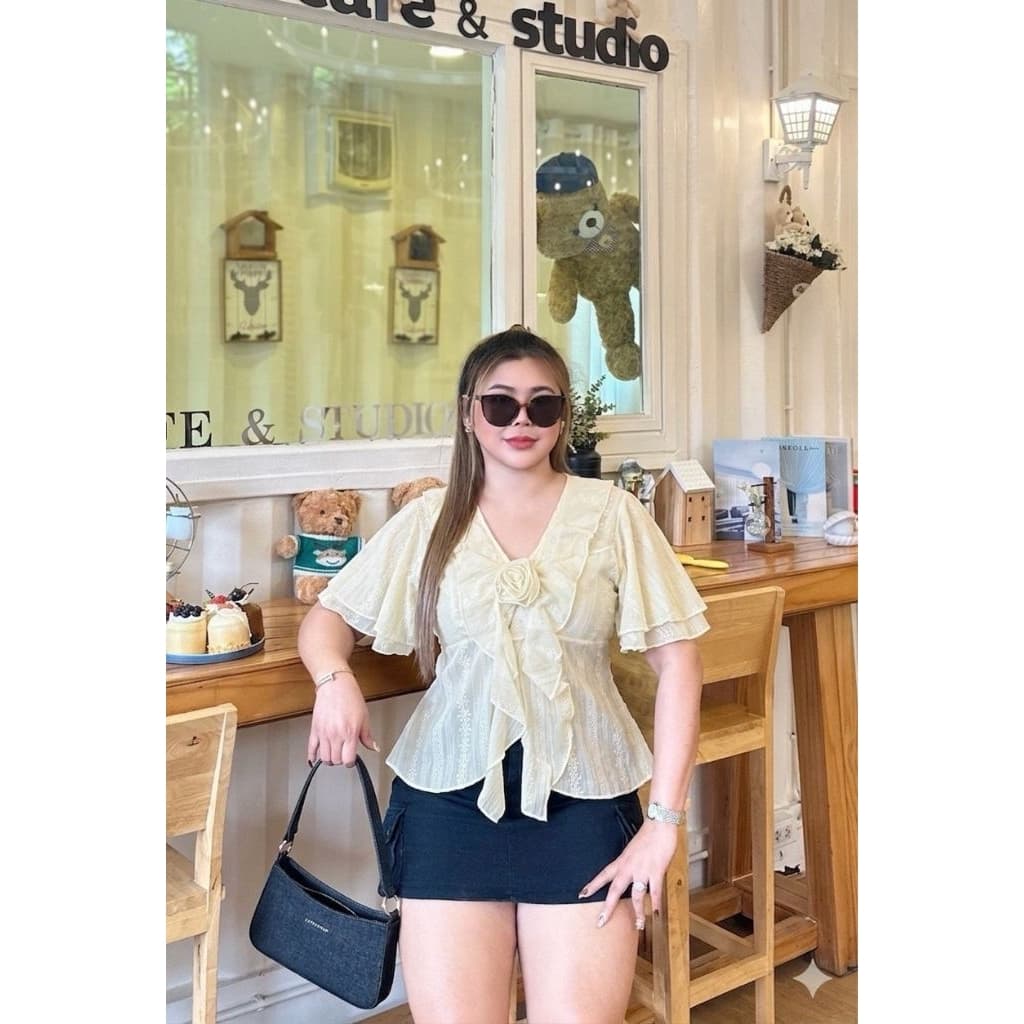 เสื้อ แขนระบายแต่งกุหลาบ ผ้าโรซี่ สม็อคหลัง ทรงเป๊ะ เข้ารูป ใส่แล้วน่ารักมากๆ รูปที่ 7