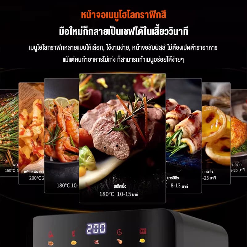 รับประกัน 5 ปีหม้อทอดไร้น้ํามัน 15L ความจุใหญ่ ทัศนวิสัยโปร่งใส 360° ทําอาหารด้วยคลิกเดียว หม้อทอดไร้มัน Air fryer รูปที่ 6