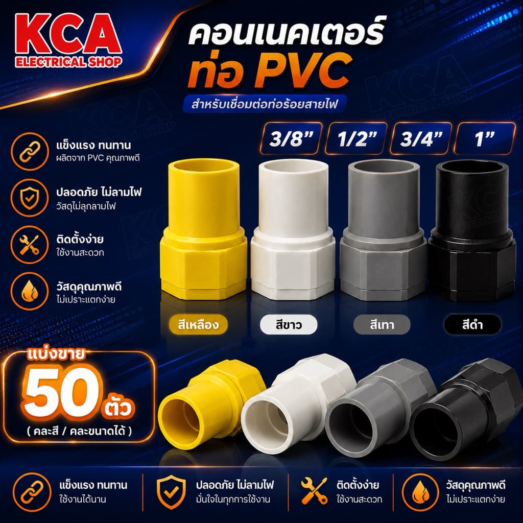 คอนเน็ตเตอร์ สีเหลือง สีขาว สีดำ สีเทา ใช้สำหรับต่อเข้ากับกล่องพักสายไฟ รูปที่ 1