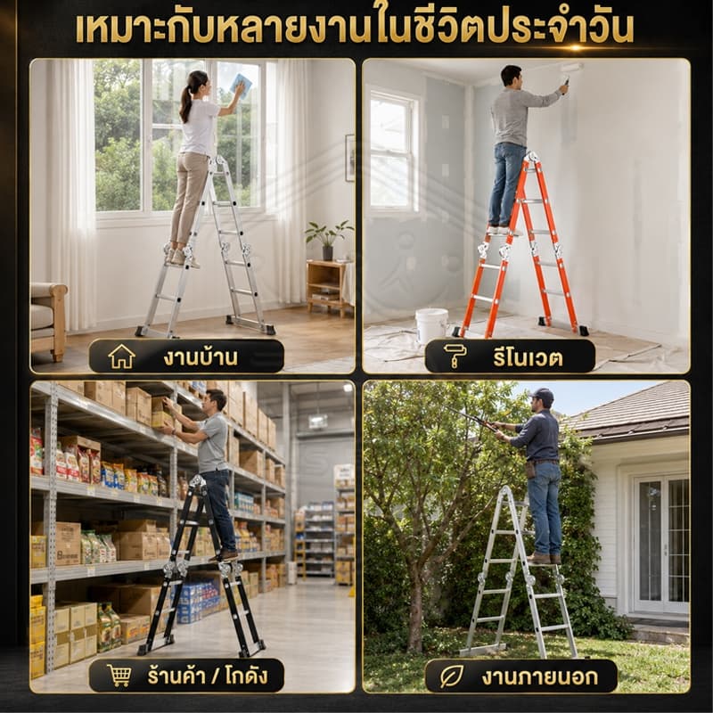 TFA บันไดพับได้ บันไดอลูมิเนียม บันได หนา 6.5 มม รับน้ำหนักได้ 30000KG ยาวทั้งหมด3.8m/4.8m/5.8m รูปที่ 9