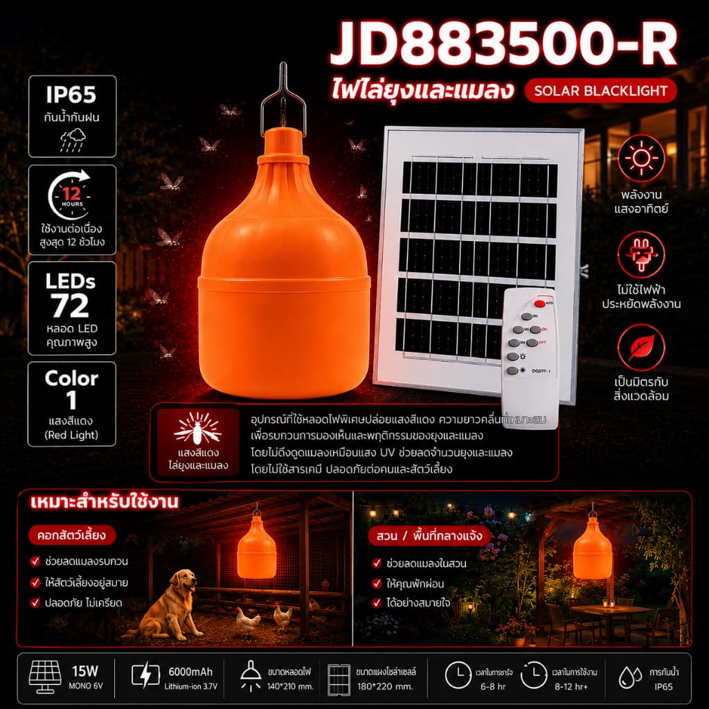 ไฟตุ้ม JD-883500 แสงแดง และ แสงเหลือง ไล่ยุง ผลิตจากวัสดุ ABS แผงโมโน จัดส่งในประเทศไทย รูปที่ 1