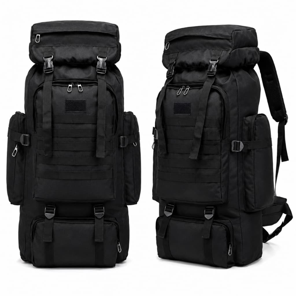 กระเป๋าเดินทาง 80L Backpack กันน้ำ ใบใหญ่ รุ่นลายทหาร / สีดำ กระเป๋าเดินป่า แคมป์ปิ้ง Outdoor จุเยอะ ทนทาน รูปที่ 3
