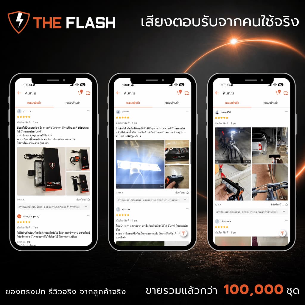 THE FLASH รุ่น Power Beam ไฟฉายจักรยาน ไฟหน้า 4ดวง สว่างมาก!! ไฟ 4โหมด สว่างกว่า ปลอดภัยกว่า รูปที่ 9