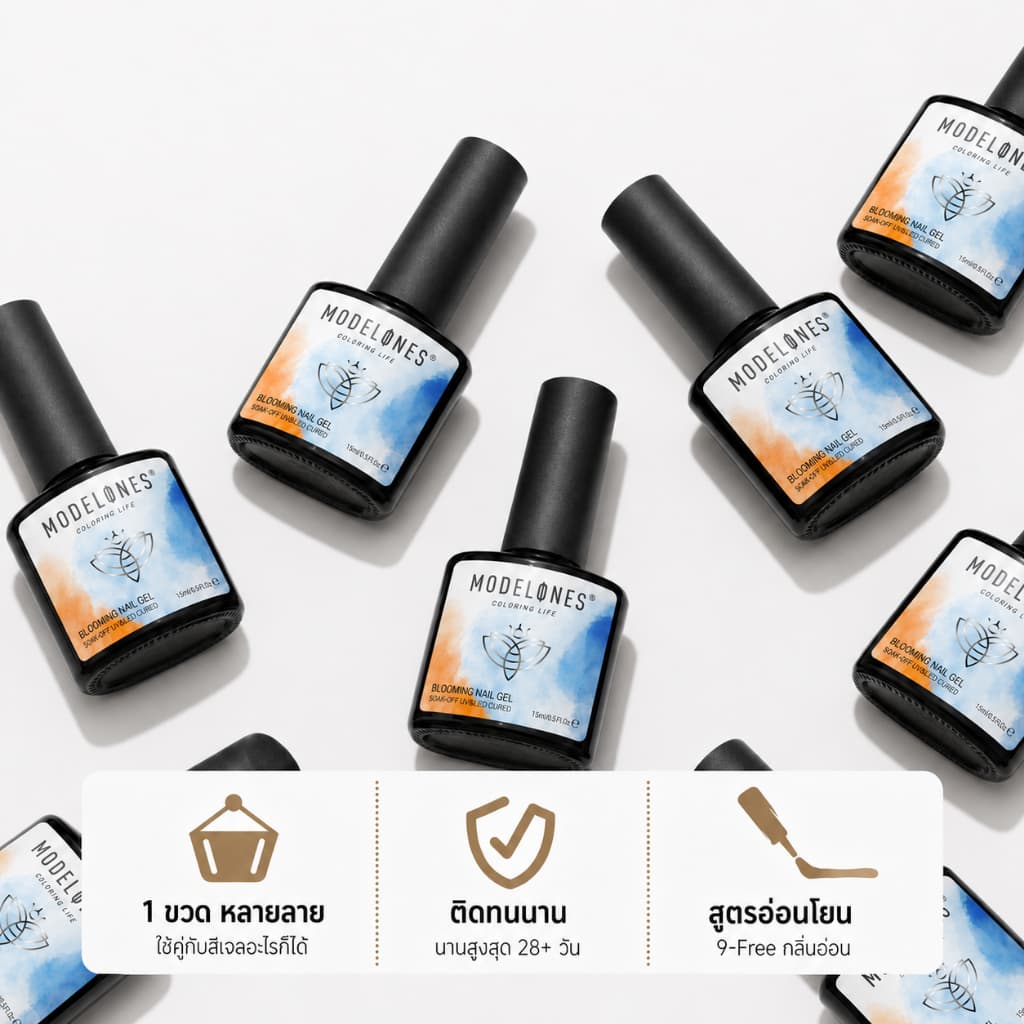 Modelones เจลฟุ้งสีใส Blooming Gel 15ml ทำลายหินอ่อน สีเจลกระจาย UV/LED DIY เบลนสีง่าย ไพรเมอร์ รูปที่ 8