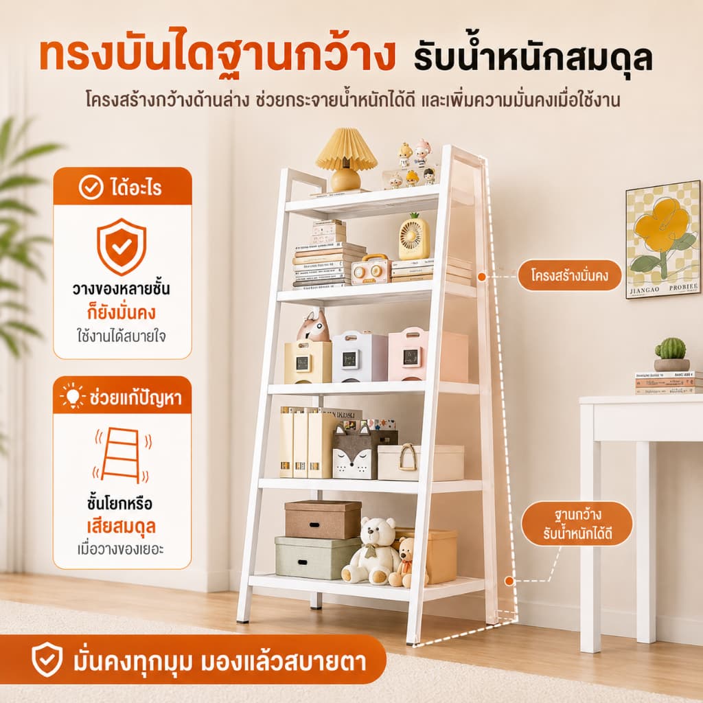BMZAR ชั้นวางของ 150cm 3/4/5 ชั้น ชั้นอเนกประสงค์น ทรงสี่เหลี่ยมคางหมูรับน้ำหนักได้ 150kg และดำ รูปที่ 6