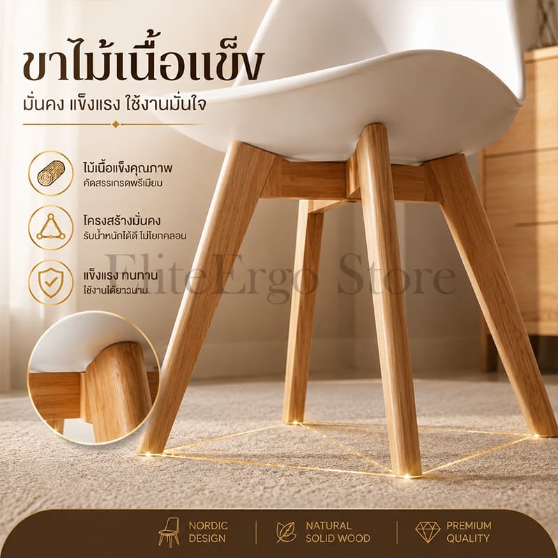 <ส่วนลดร้านใหม่>ESเก้าอี้ทานอาหาร เก้าอี้สำนักงาน พนักพิงเรียบง่าย ขาไม้เนื้อแข็ง หนา รับน้ำหนักได้ 300กก. รูปที่ 4