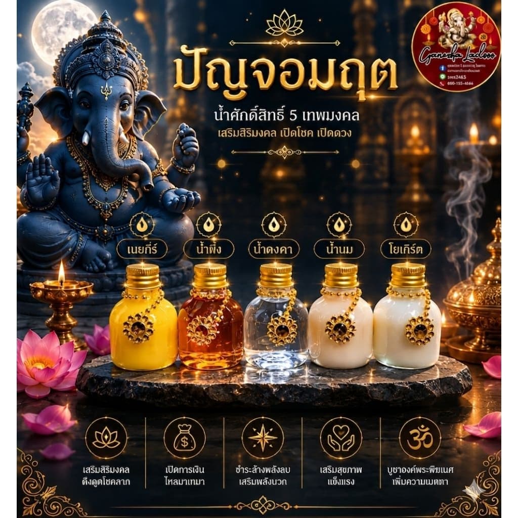 ชุดปัญจอมฤต ของถวายพระพิฆเนศ น้ำผึ้ง เนยกีร์ นม โยเกิร์ต น้ำคงคา ใช้ในพิธีบูชา รูปที่ 1