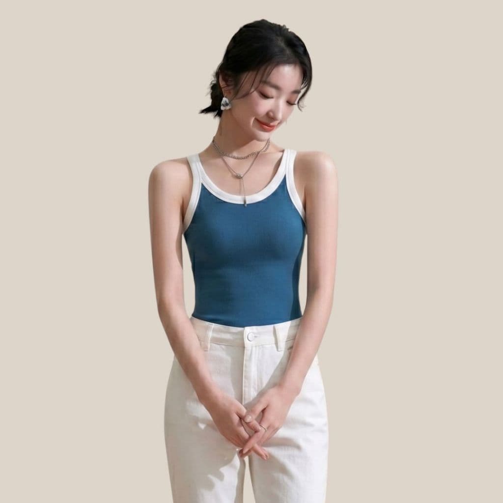 WsimpleBra | Trara Tank Top เสื้อกล้ามยาว ผู้หญิง ทูโทน มีบราในตัว เลิกใส่ชุดชั้นในและซิลิโคลปิดจุก รูปที่ 2
