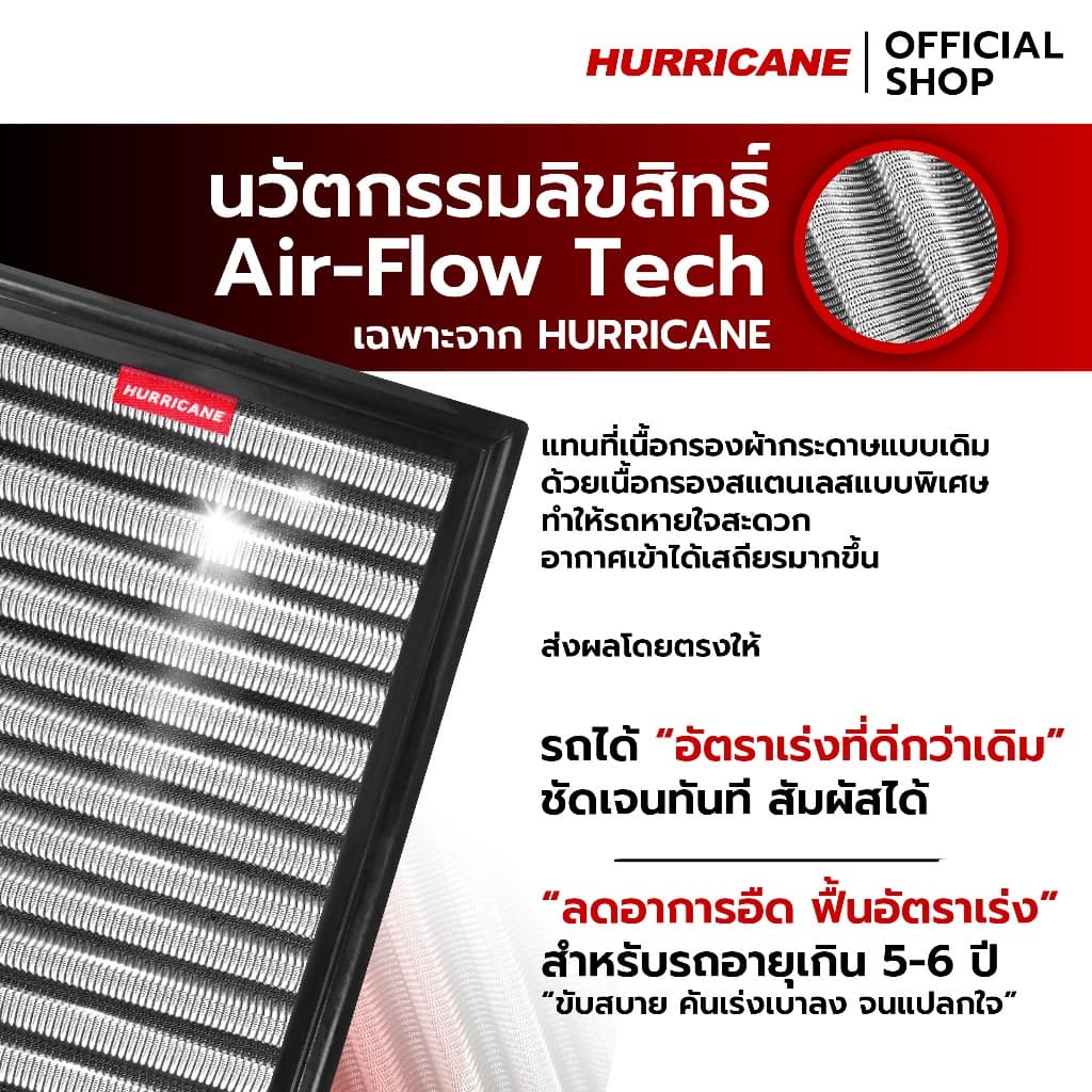 HURRICANE กรองอากาศสแตน & ผ้าแดง Isuzu HS-1021 รูปที่ 7