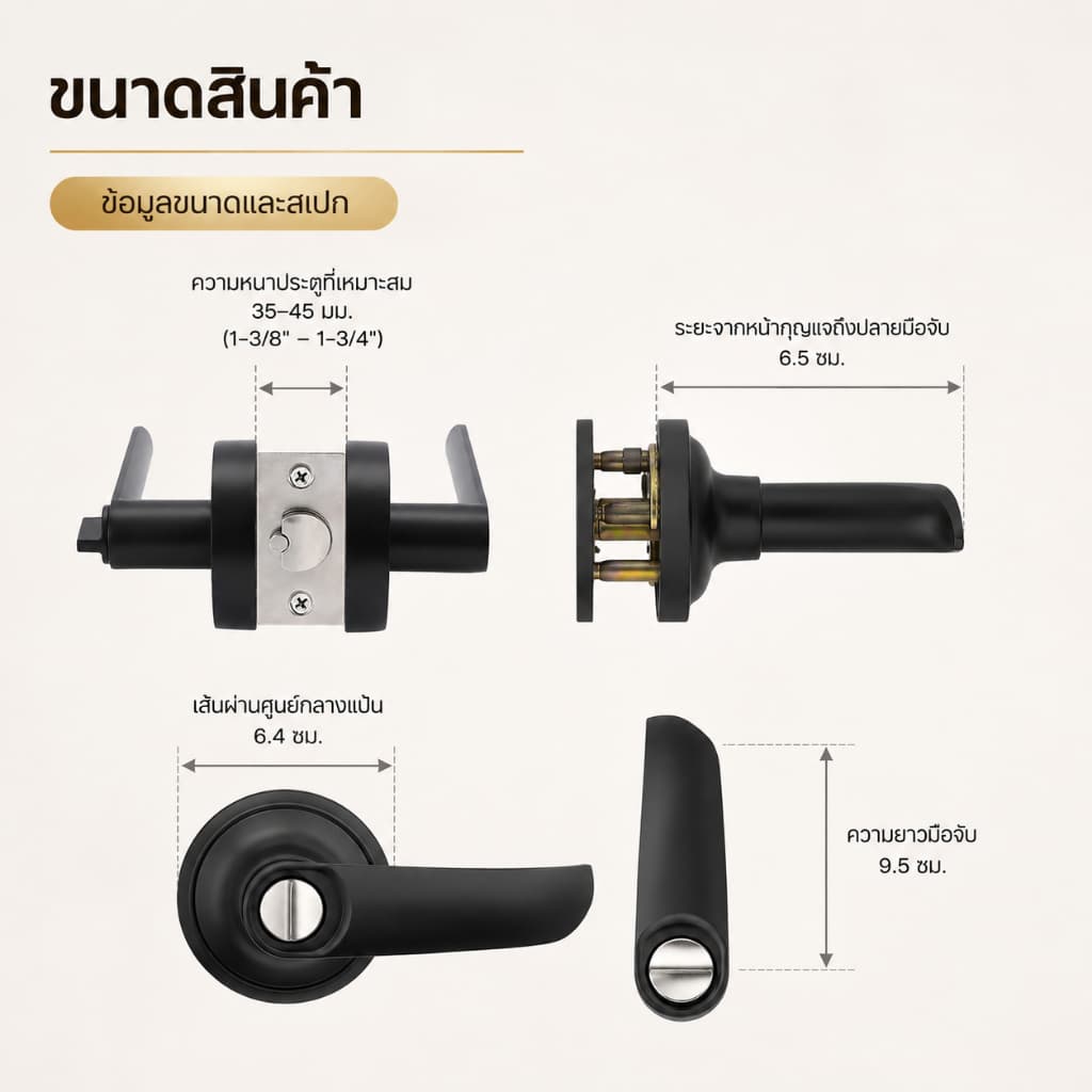 ลูกบิดประตู3กลอน สแตนเลส กันงัด 2in1 ใช้แทนลูกบิดธรรมดาได้ ปลอดภัย2ชั้น สำหรับประตูหนา25-65mm ติดตั้งง่าย เหมาะกับประตูบ รูปที่ 9