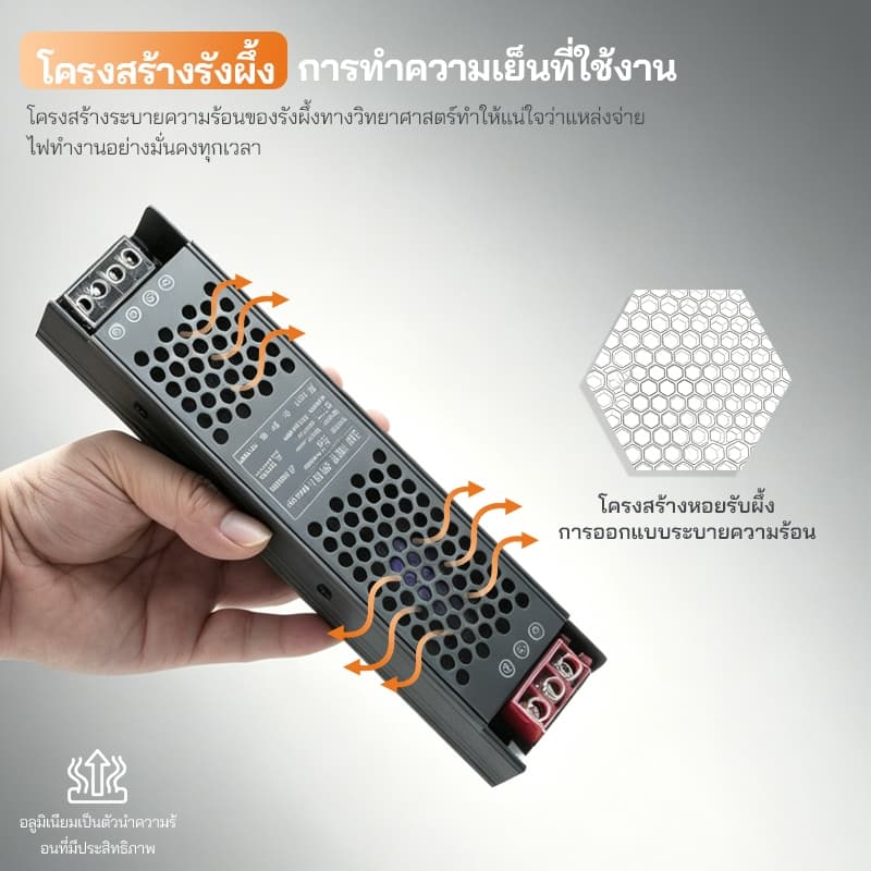 อะแดปเตอร์ LED DC 12V/24V 60W-400W หม้อแปลงบางเฉียบ ไฟออกเสถียร ไร้เสียงรบกวน สำหรับไฟเส้น LED รูปที่ 5