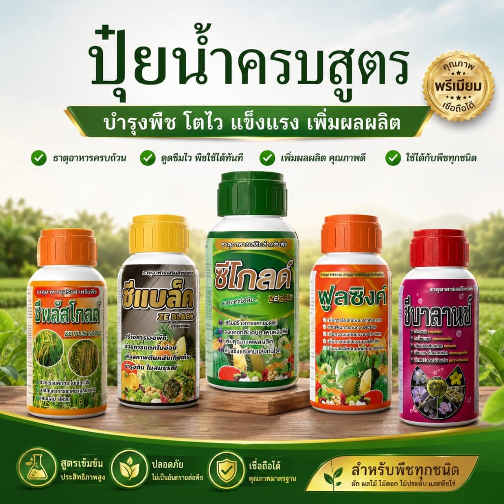 ปุ๋ยน้ำครบสูตร 5 สูตร สำหรับพืชทุกชนิด บำรุงต้น บำรุงราก เร่งดอก เพิ่มผลผลิต ฟื้นต้นโทรม ใช้ได้ทั้งผัก ไม้ผล และพืชไร รูปที่ 1
