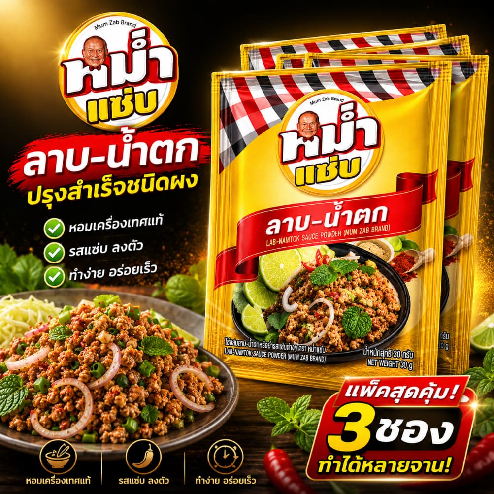 ผงปรุงลาบ–น้ำตก ตราหม่ำแซ่บ เปรี้ยวเผ็ดเข้มจัดแบบอีสานแท้ ได้เร็วและง่าย รูปที่ 1