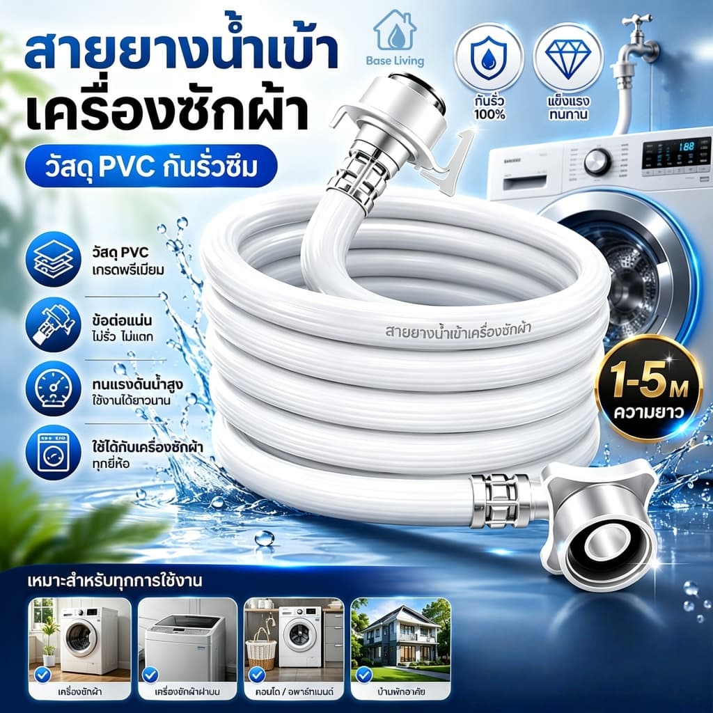 สายน้ำดี สายน้ำเข้า สายเครื่องซักผ้า พร้อมข้อต่อก๊อก ทนแรงดันสูง กันรั่วซึม ข้อต่อแน่น แข็งแรง ทนทาน ใช้ได้ทุกยี่ห้อ รูปที่ 1