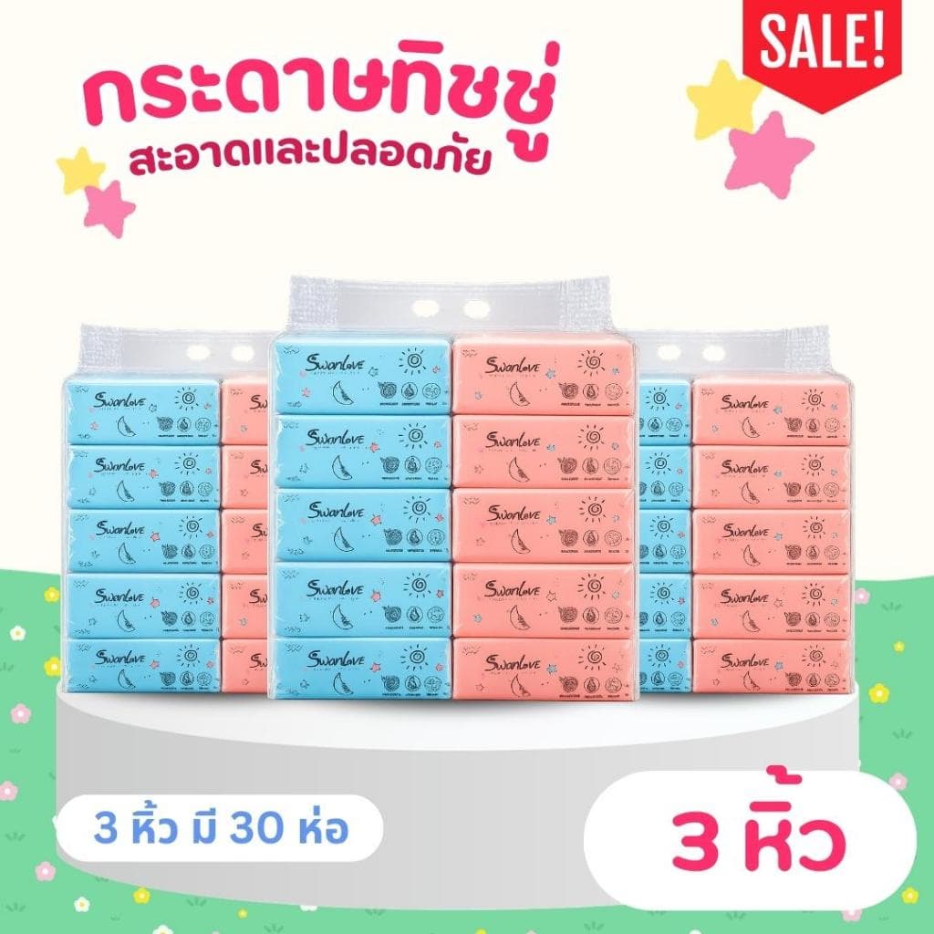 Swanlove ทิชชู่ ลายหมูเด้ง แบบยาวและแบบสั้น หนา 3 ชั้น เท่ากับ 1 หิ้ว 10 ห่อ Tissue เช็ดหน้า ทิชชู่ รูปที่ 2