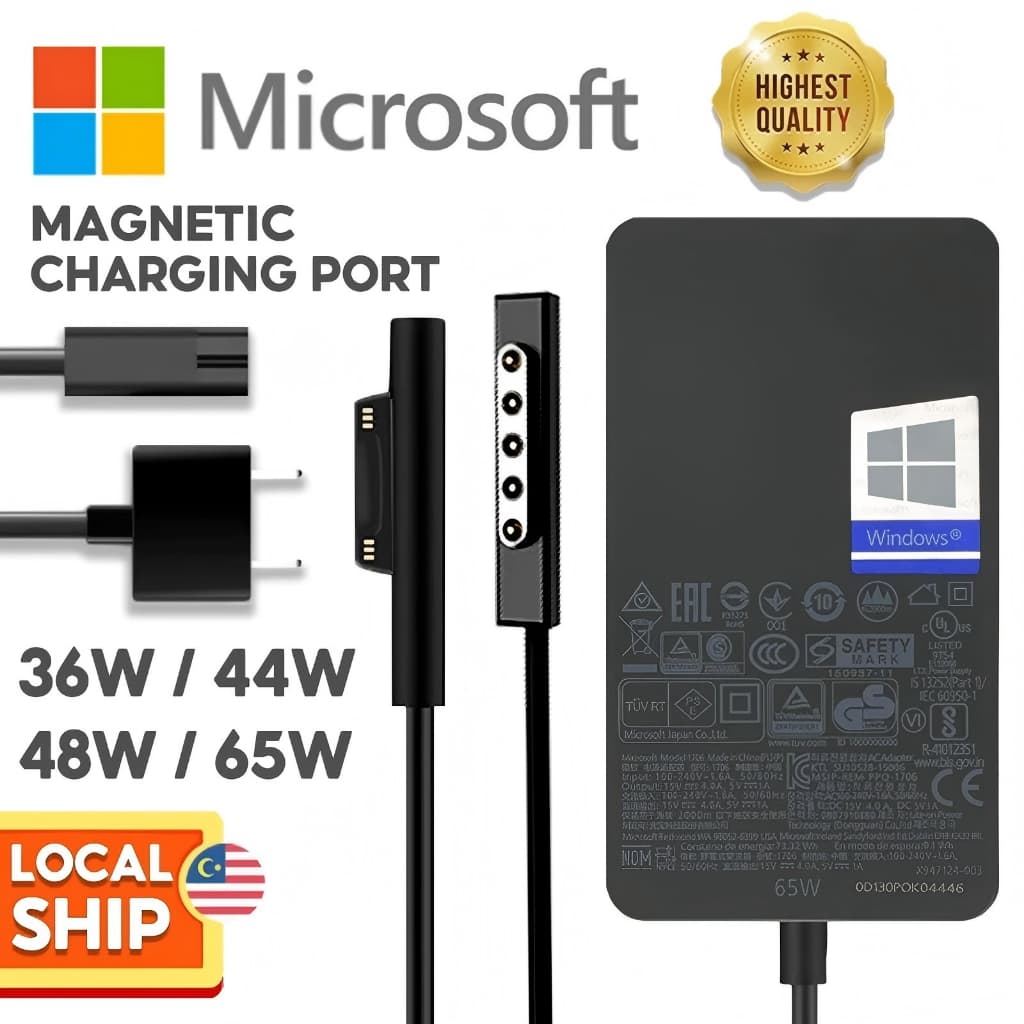 Adapter Microsoft Surface Charger ชาร์จได้ Pro 3 4 5 6 Pro 7 8 9 X 10 11 Go 1 2 3 4 Laptop 15V 2.58A 44W 65W 4A รูปที่ 1