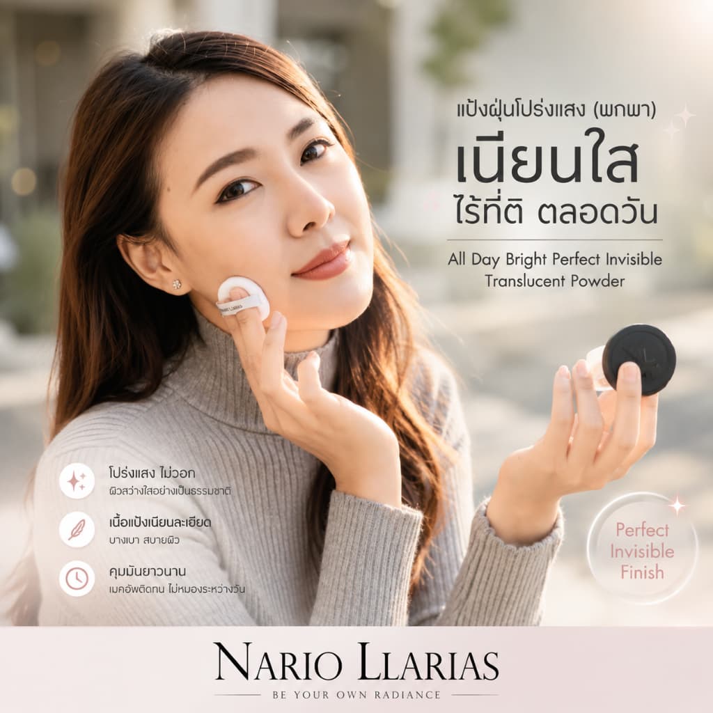 Nario Llarias - แป้งฝุ่นโปร่งแสง คุมมัน 2 ชั้น ขนาด 5 กรัม รูปที่ 5
