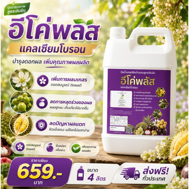อีโค่พลัส แคลเซียมโบรอน เพิ่มการผสมเกสร ลดการหลุดร่วงของผล ลดปัญหาผลแตก ขนาด 4ลิตร รูปที่ 2