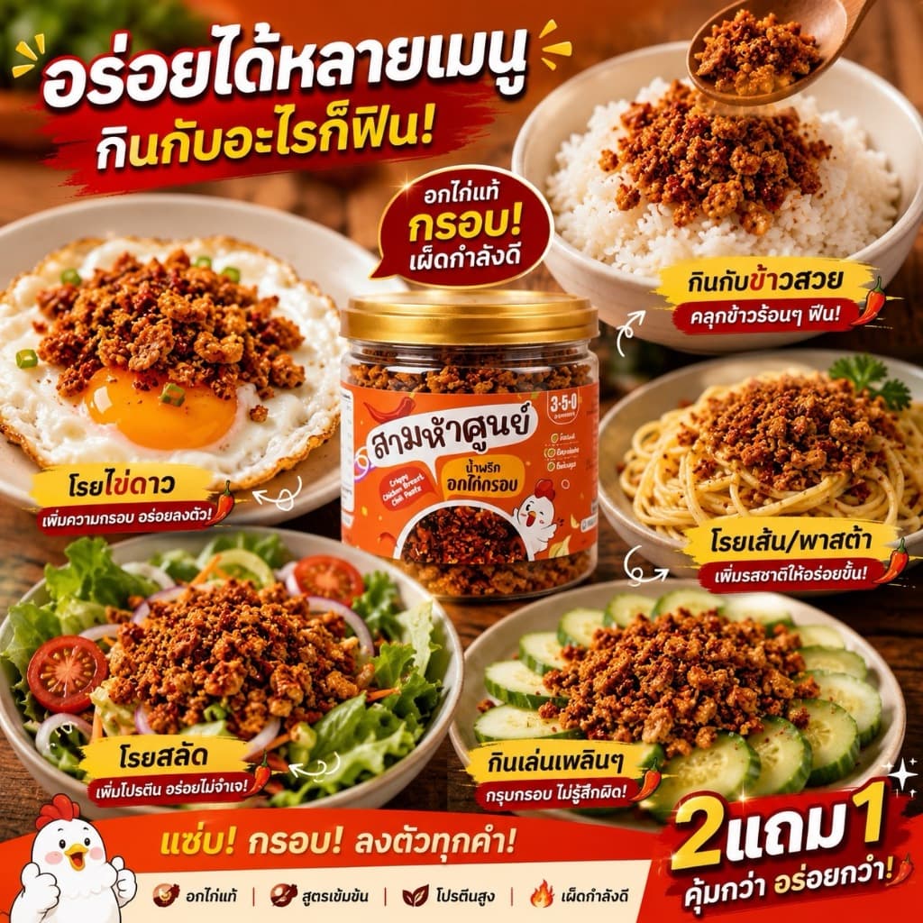 2แถม1 โปร!! น้ำพริกอกไก่กรอบ(กรอบนาน อร่อยนาน ปริมาณ50กรัม ไม่ใส่สารกันเสีย) รูปที่ 3