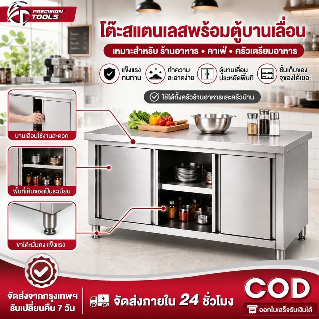 ชั้นวางของ ตู้สแตนเลส ชั้นวางจาน โต๊ะวางของในครัว โต๊ะสแตนเล ปรับความสูงได้ รับน้ำหนักได้500KG รูปที่ 1
