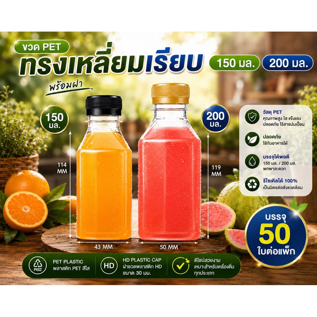 ขวดพลาสติก ทรงเหลี่ยมเรียบ รูปที่ 1