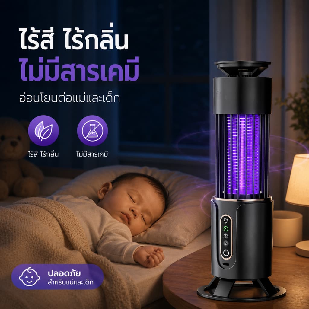 JameMirs 50000Vเครื่องดักยุงไฟฟ้า ตั้งเวลา 3 เกียร์ เครื่องดักยุงUV กำจัดยุง 360°ประสิทธิภาพสูง สตรีมีครรภ์และทารกใช้ได้ รูปที่ 8