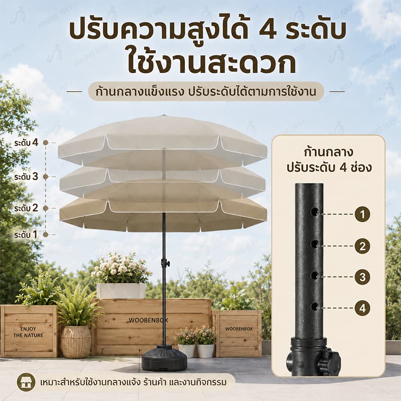 ร่มขายของตลาดนัด ร่มสนาม ร่มกันแดดสนามใหญ่ ความสูงสามารถปรับได้ กลางแจ้ง ร่มชายหาด ผ้าออกซ์ฟอร์ด กางง่าย ป้องกันฝนและแด รูปที่ 8
