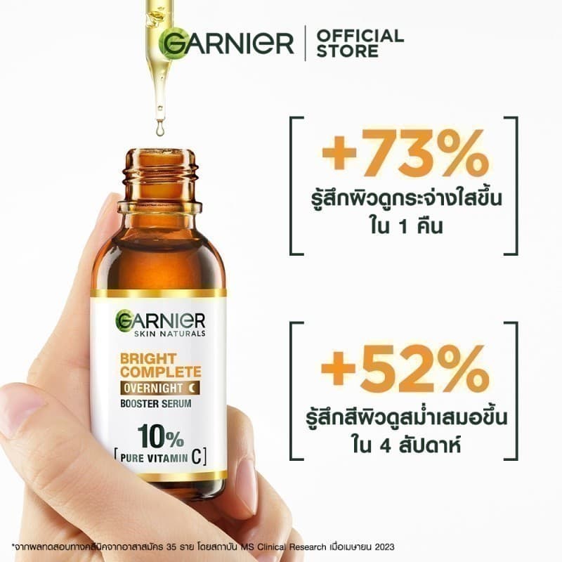 Garnier การ์นิเย่ ไบรท์ คอมพลีท โอเวอร์ไนท์ บูสเตอร์ เซรั่ม 30 มล. + วิตามินซี บูสเตอร์ เซรั่ม 30 ml GARNIER รูปที่ 8