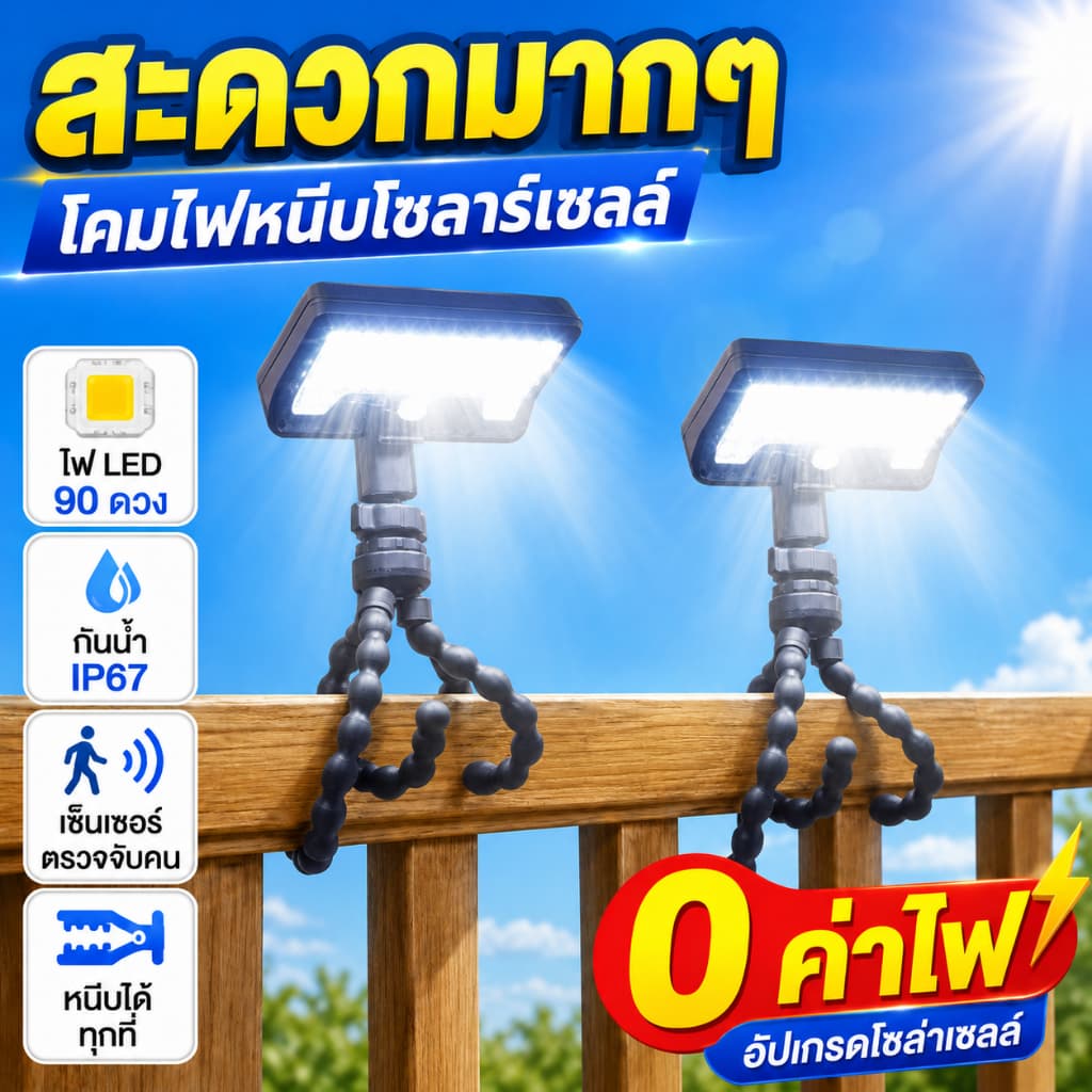 โคมไฟสนาม 50000W ไฟโซล่าเซลล์ LED แสงขาว/เหลือง ส่องต้นไม้และสวน พลังงานแสงอาทิตย์ รูปที่ 1