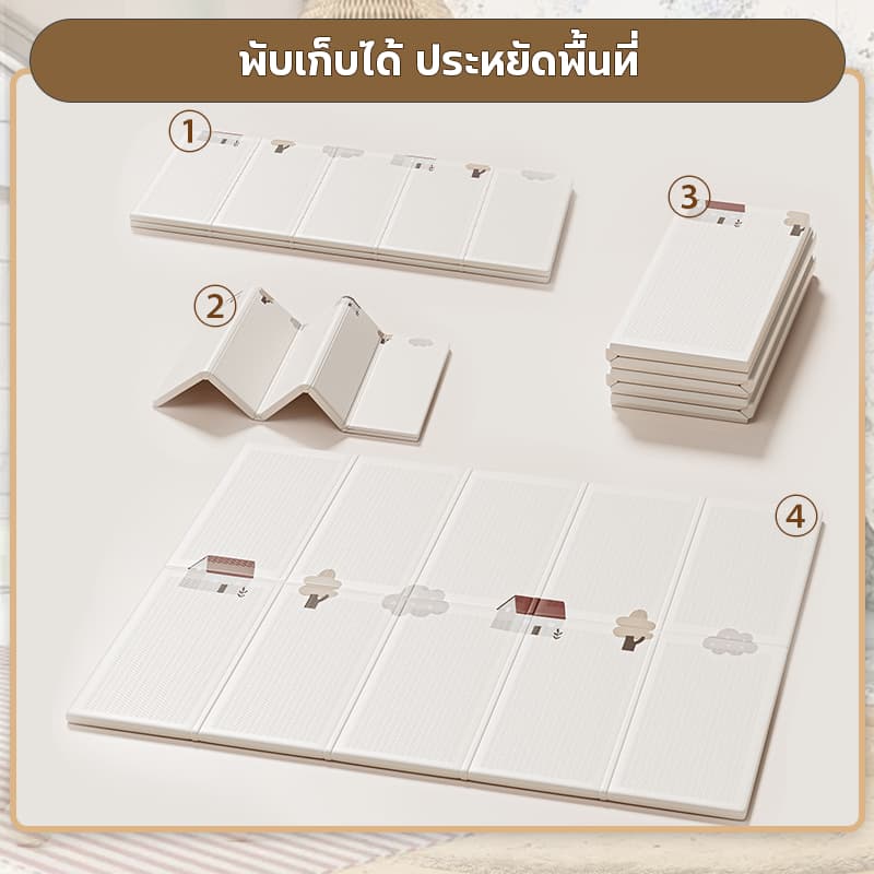 เบาะรองคลาน 2/1.5CM พับได้ XPE 6.5ฟุต เสื่อ กันน้ำ แผ่นปูกันกระแทก ลายหน้า-หลังไม่ซ้ำกัน 200x180/180x150 ซม มีกระเป๋า รูปที่ 8