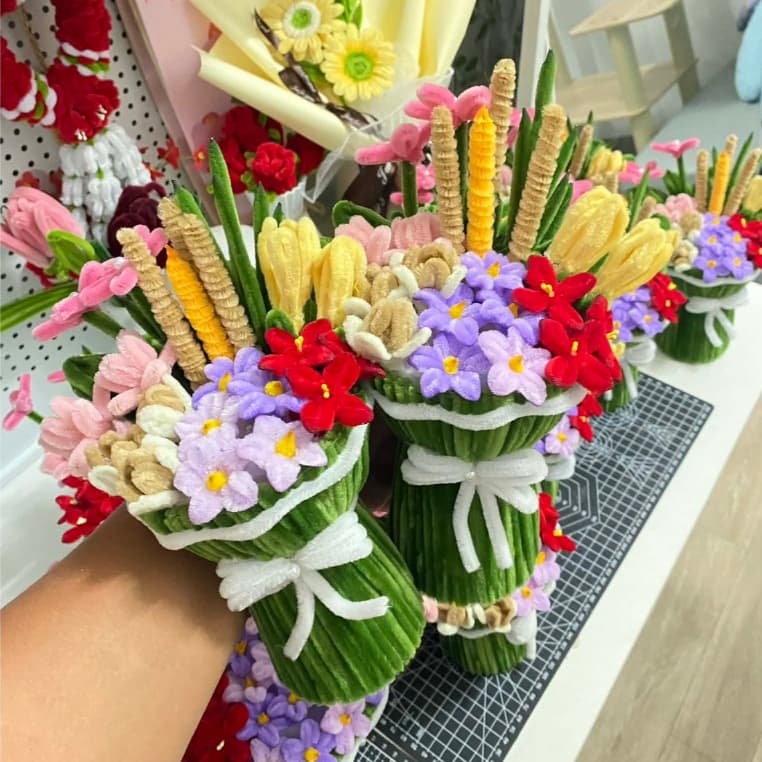 กรวยดอกไม้ พานไหว้ครู ช่อดอกไม้ ลวดกำมะหยี่ ดอกไม้ไหว้ครู มีหลายขนาด รูปที่ 6