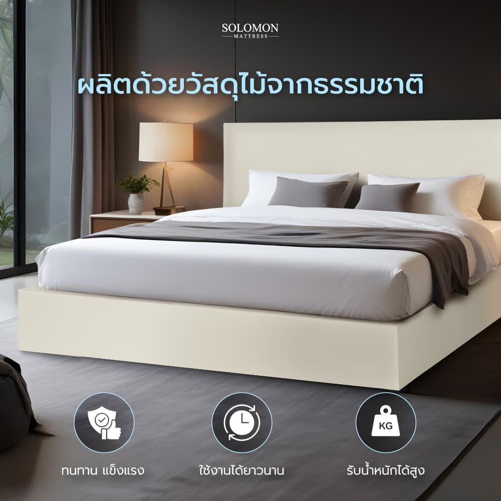 SOLOMON เตียงบล็อก ไม้ระแนง ฐานเตียงบล็อกไม้อย่างดี ไม่มีขา หุ้มหนัง PVC หัวเรียบ แข็งแรงทนทาน มีให้เลือก 4 สี รูปที่ 4
