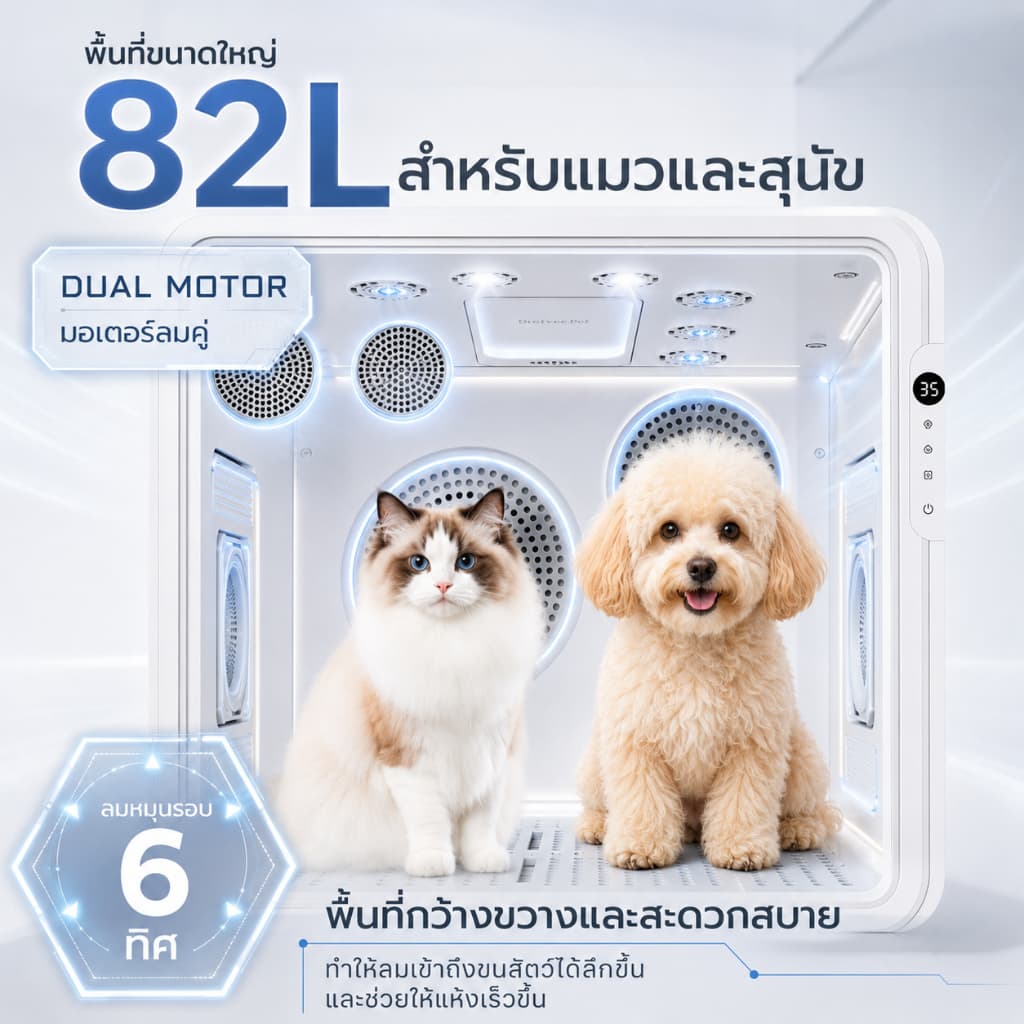 82L เครื่องเป่าขนสัตว์เลี้ยงอัจฉริยะ | ลมแรง แห้งเร็ว เงียบ มีประจุลบ ควบคุมผ่านแอพ รูปที่ 2