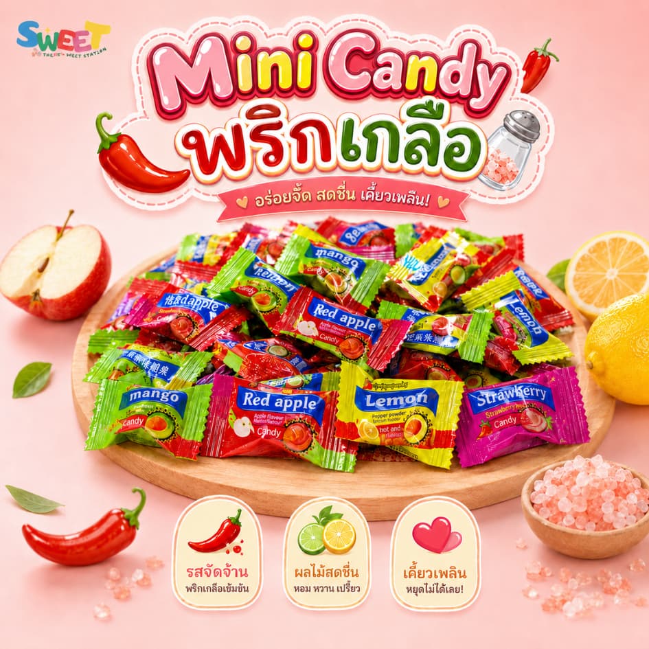 ลูกอมผลไม้พริกเกลือ ลูกอมพริกเกลือ 50-100 ชิ้น เผ็ดซาบซ่าน ด้านในสอดไส้พริก รสชาติลงตัว ลองเล๊ยยย รูปที่ 3
