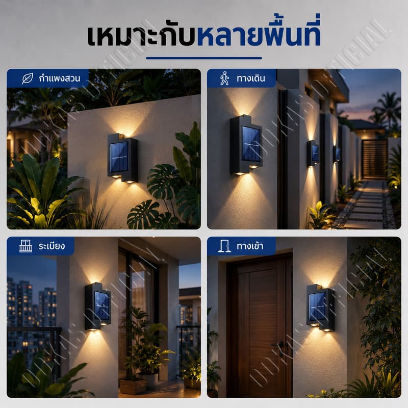 OOKAS ไฟโซล่าเซลล์ LED ไฟติดผนัง กันน้ำ IP67 เปิดเองเมื่อมืด ติดตั้งง่าย ไม่มีค่าไฟ แสงเหลืองอบอุ่น รูปที่ 6