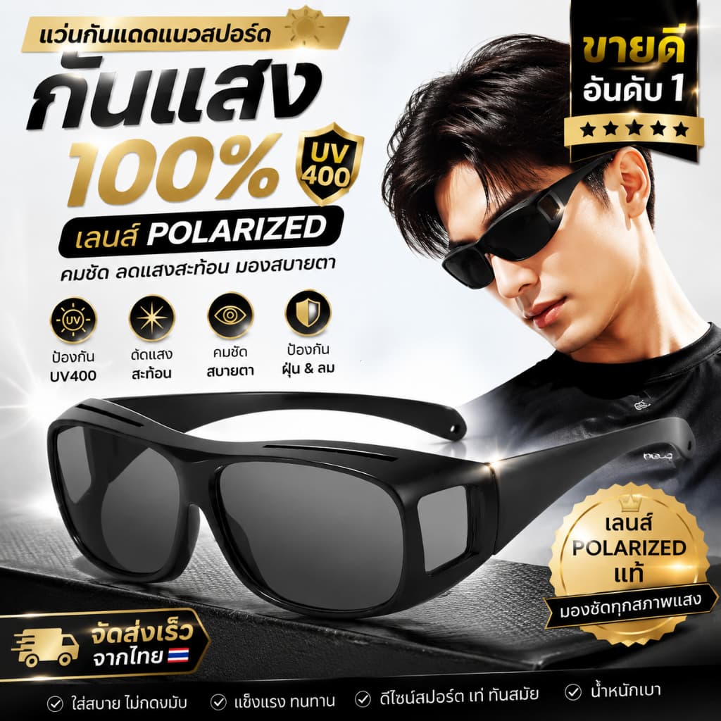 แว่นตากันแดดกันลมกันฝุ่นแว่นเซฟตี้เลนส์โพราไรซ์ตัดแสงสวมทับแว่นสายตาได้ รูปที่ 1
