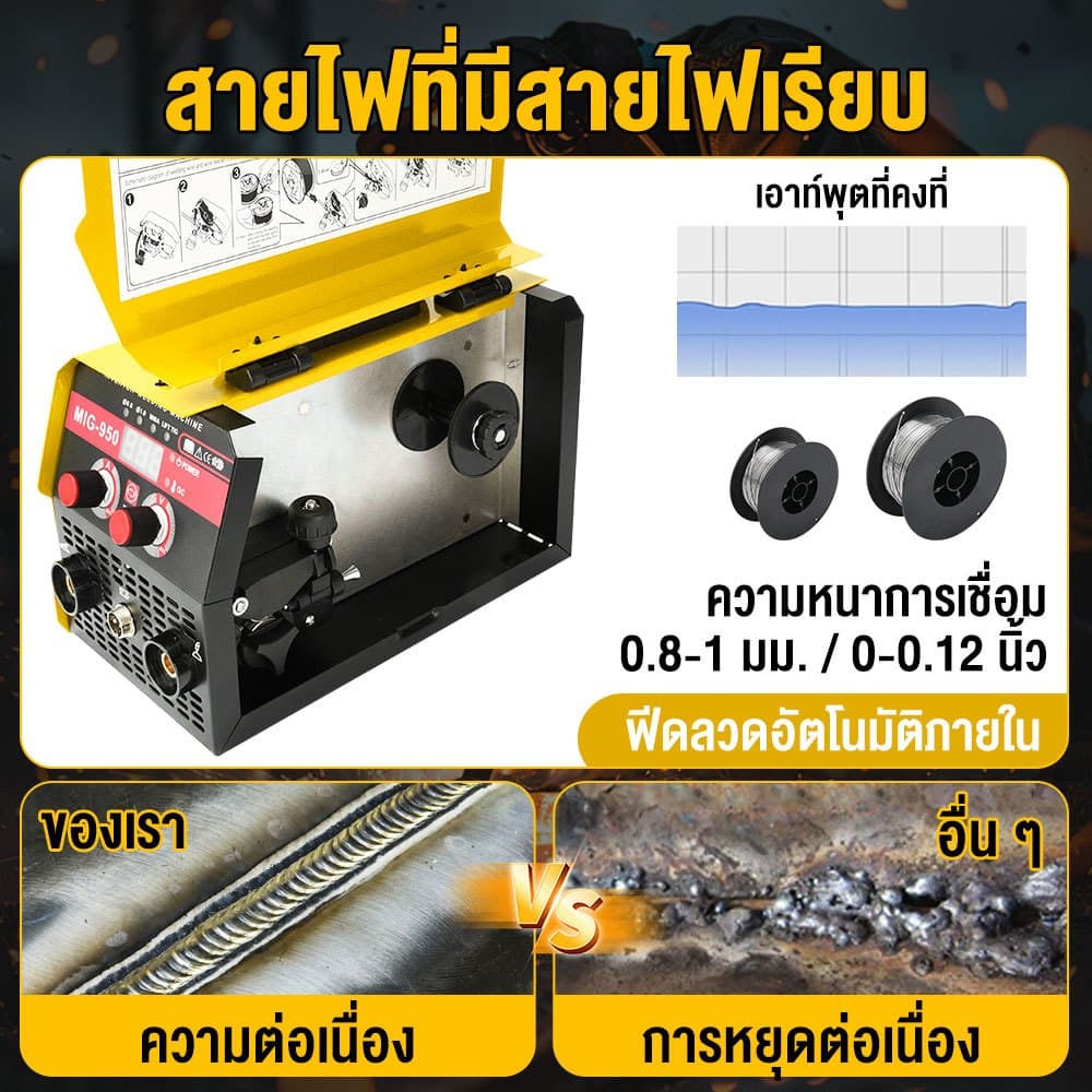 ตู้เชื่อม MIG-950 3-in-1 ตู้เชื่อมไฟฟ้า ตู้เชื่อมอาร์กอน ไม่ต้องใช้แก๊ส CO2 สำหรับเหล็กหล่อ/อ่อน/โลหะผสม รูปที่ 7