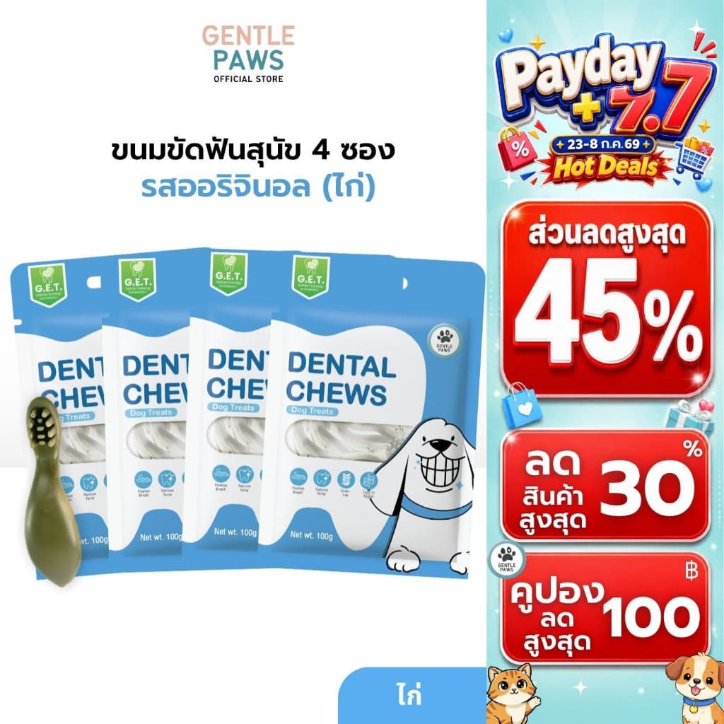 Gentle Paws ขนมขัดฟันสุนัข รสไก่และบรอคโคลี่ 100g Dental Chews Dog Treat รูปที่ 1