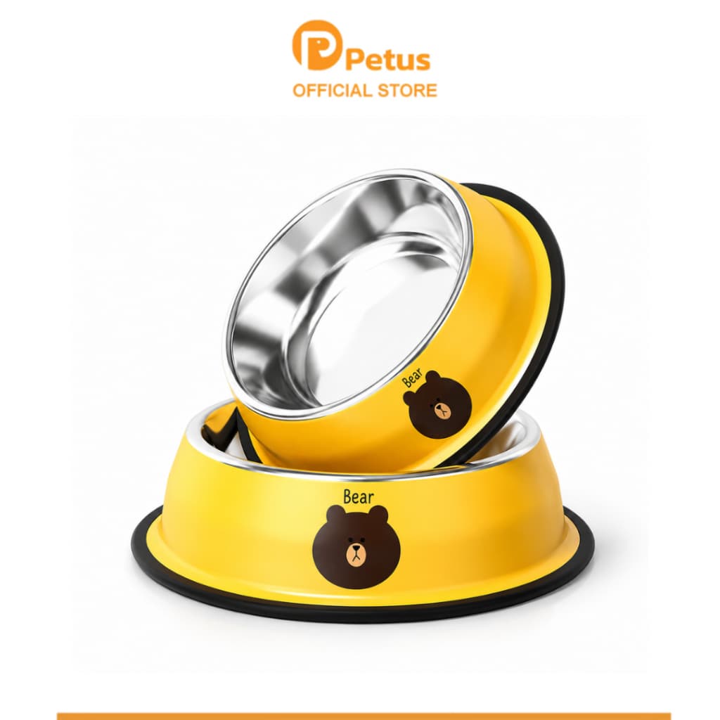 Petus ชามสแตนเลสสัตว์เลี้ยง ชามใส่อาหารสุนัข แมว ชามสัตว์เลี้ยง ขอบยางกันลื่น Stainless Steel Bowl รูปที่ 1